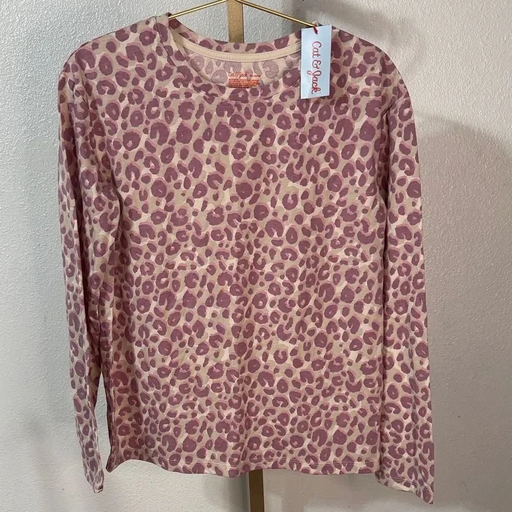 Cat & Jack Cream and Pink Animal Print Top